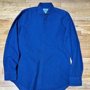 Ledbury Blue Mens Long Sleeve Button Down Textured Pattern Size 15.5 M